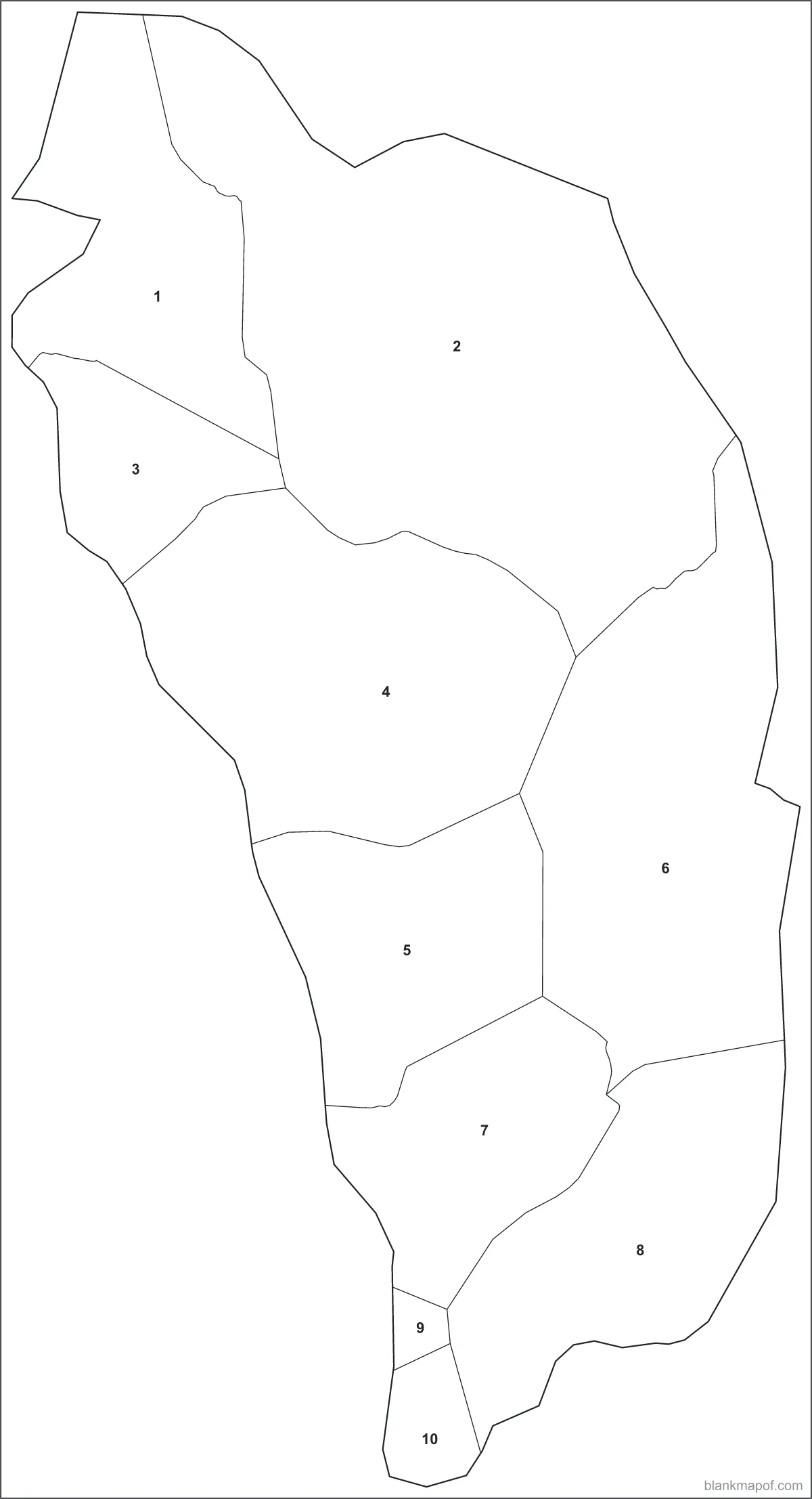 Blank map of Dominica, numbered