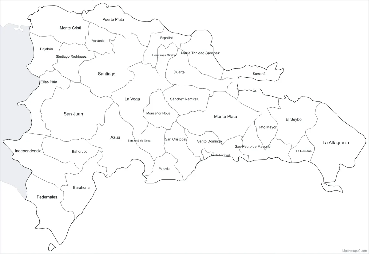 Blank map of the Dominican Republic, labeled