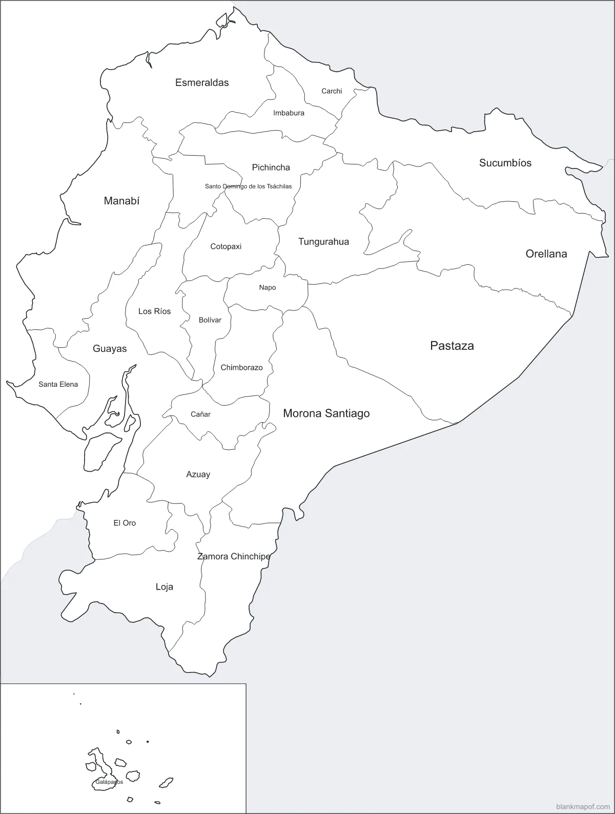Blank map of Ecuador, labeled