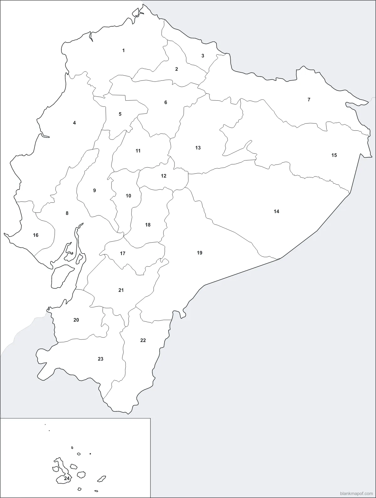 Blank map of Ecuador, numbered