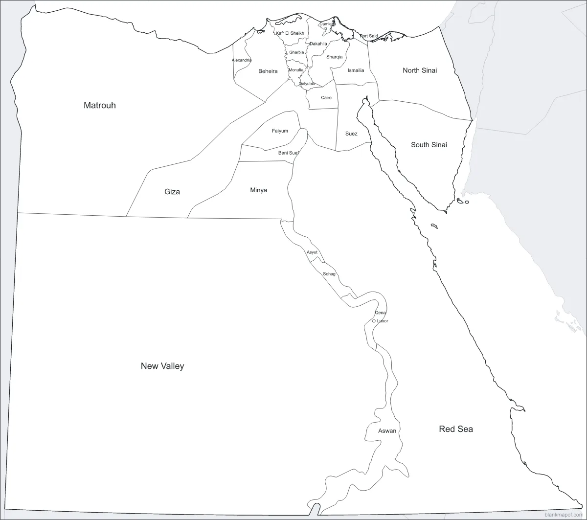 Blank map of Egypt, labeled
