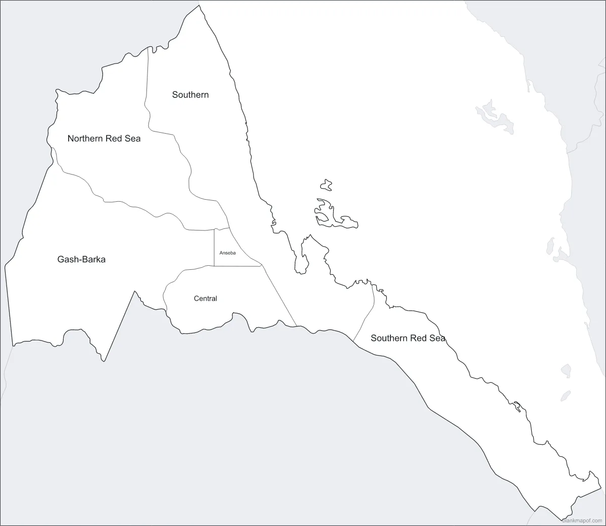 Blank map of Eritrea, labeled