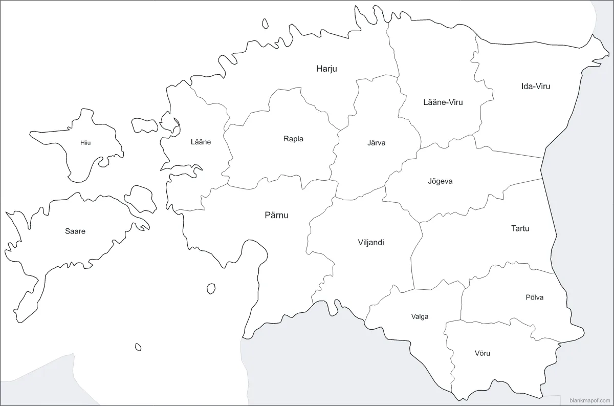 Blank map of Estonia, labeled