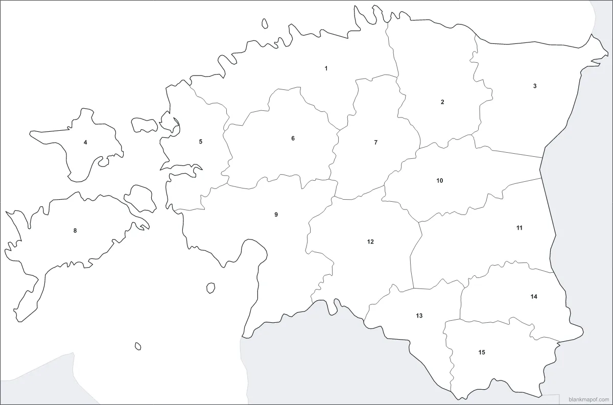 Blank map of Estonia, numbered