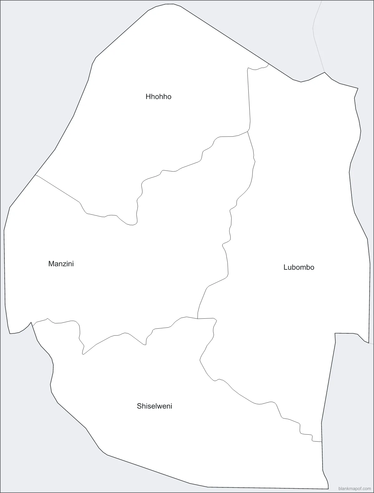Blank map of Eswatini, labeled