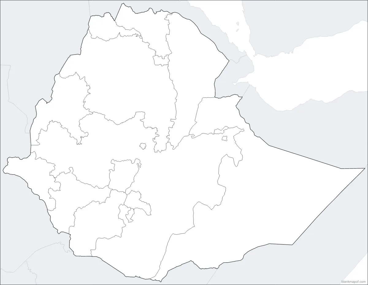 Blank map of Ethiopia, with borders