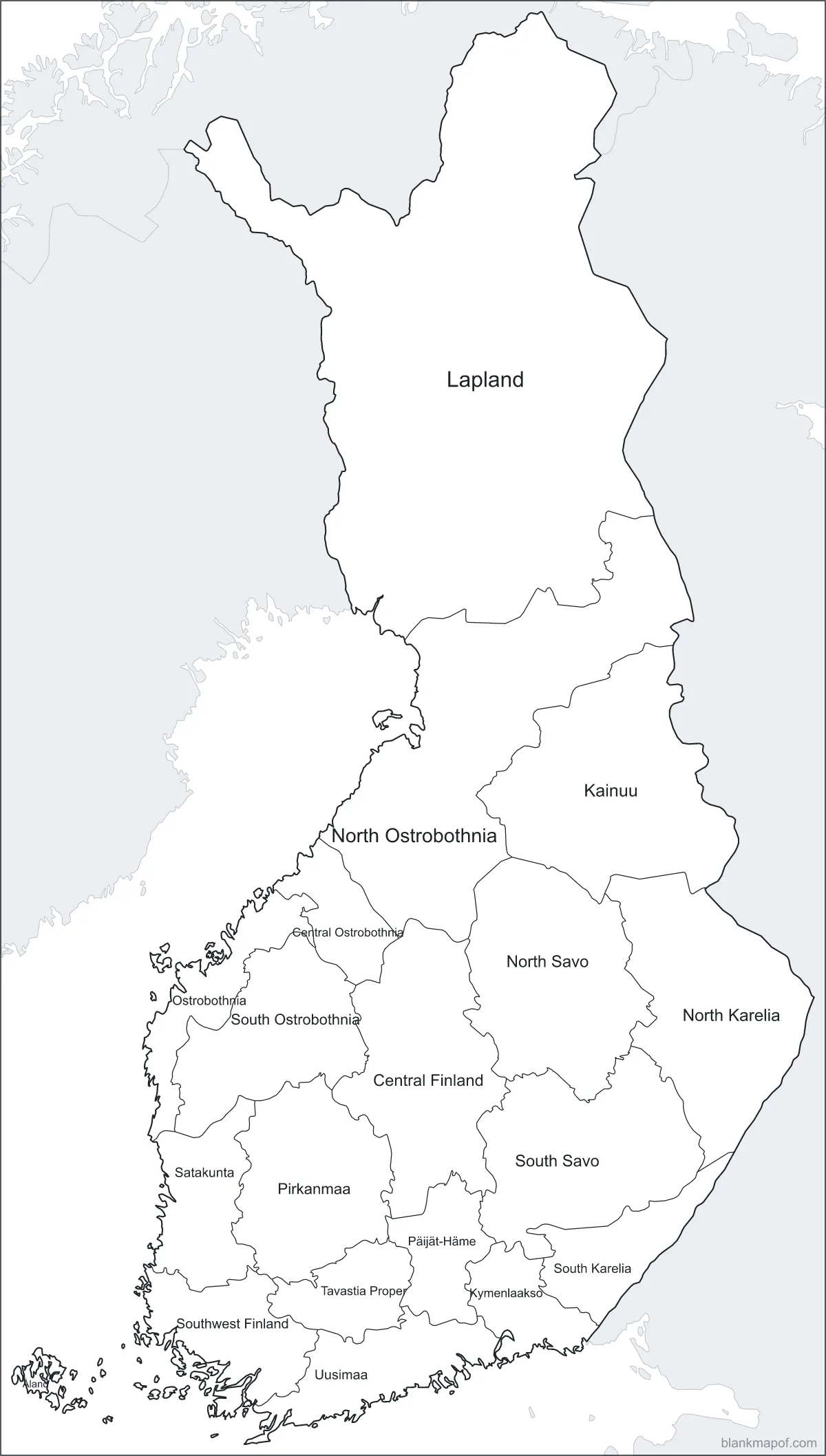 Blank map of Finland, labeled