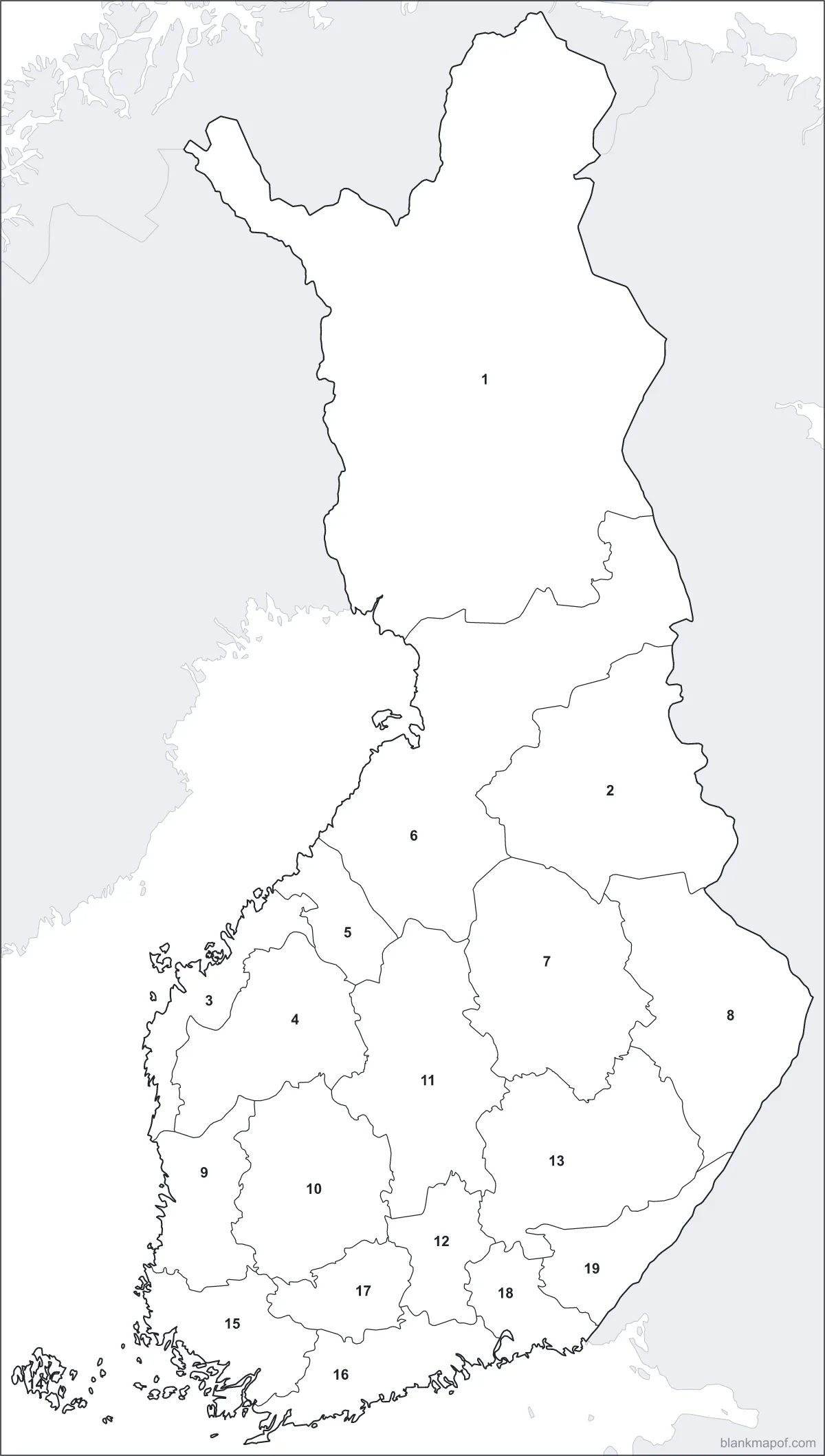 Blank map of Finland, numbered