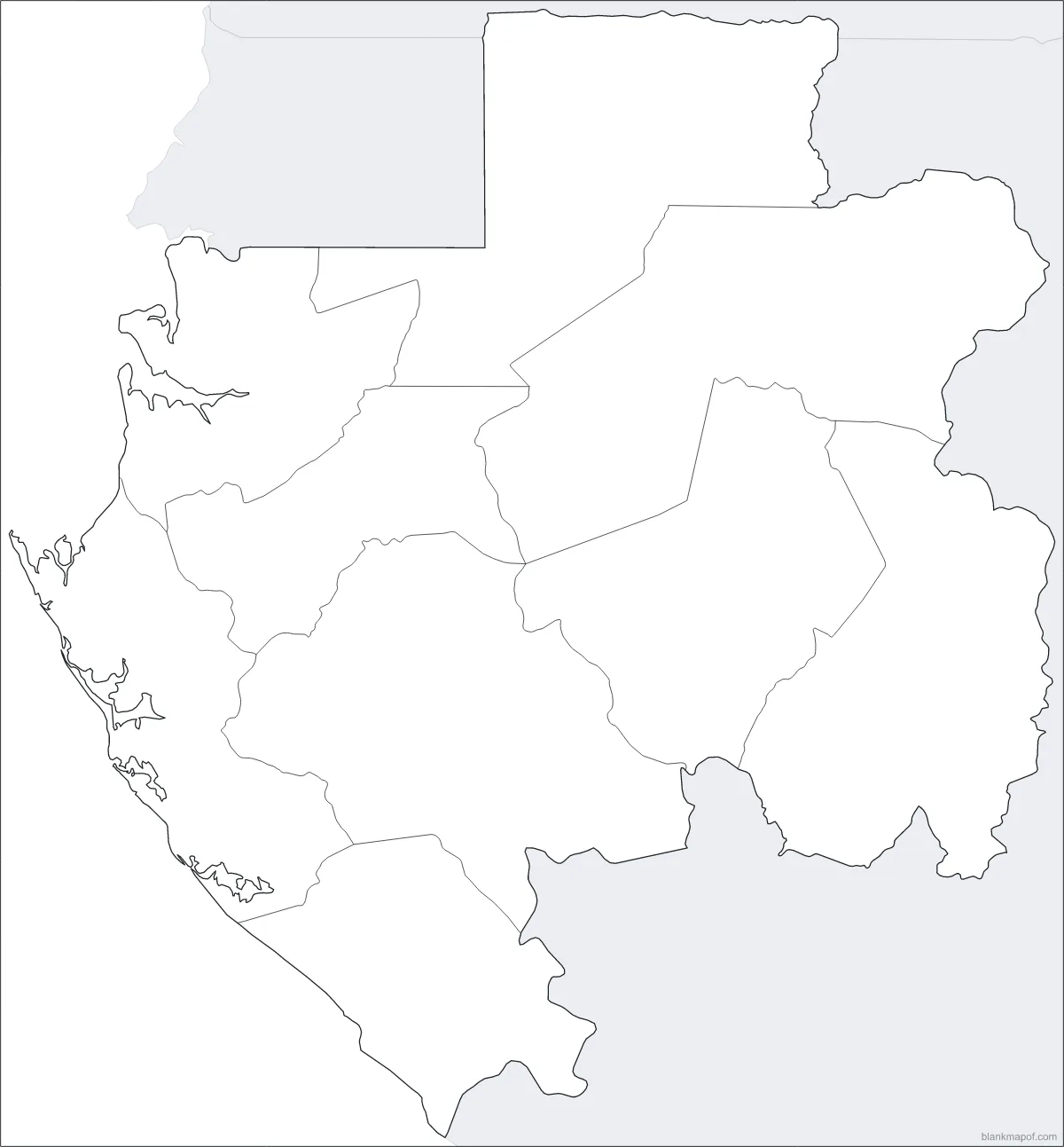Blank map of Gabon, with borders