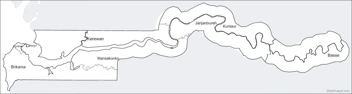Blank map of the Gambia, labeled