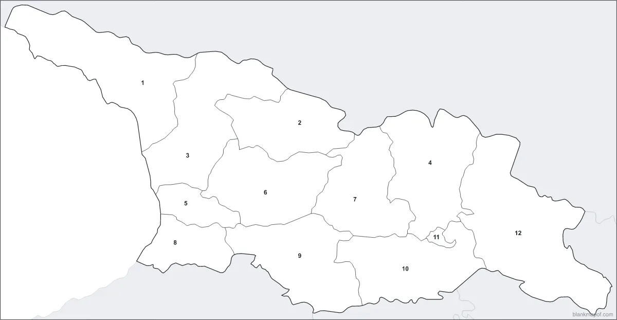 Blank map of Georgia, numbered