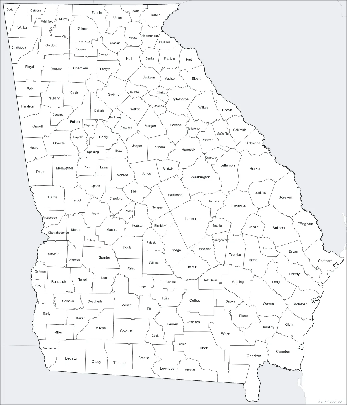 Blank map of Georgia, labeled