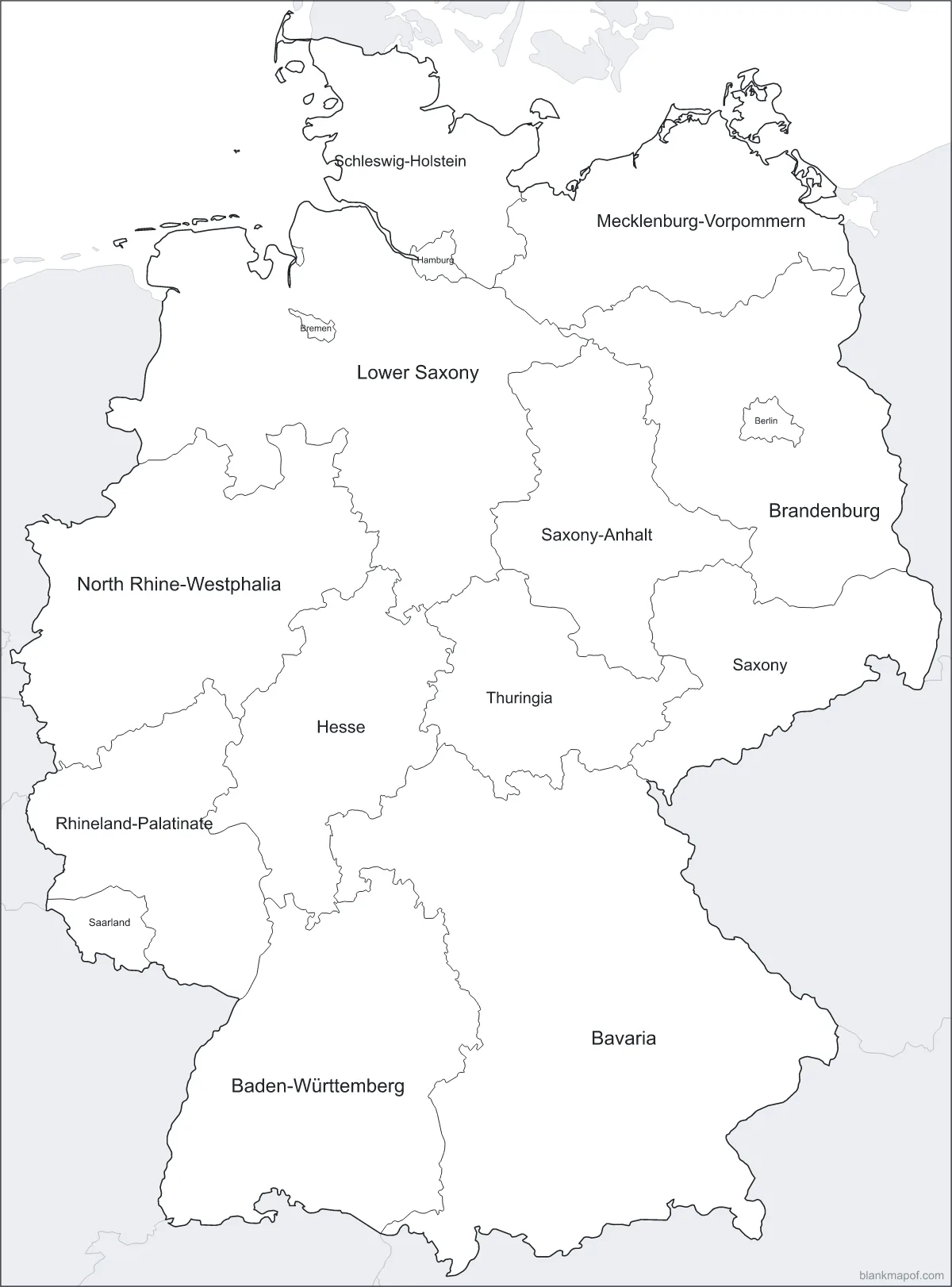 Blank map of Germany, labeled