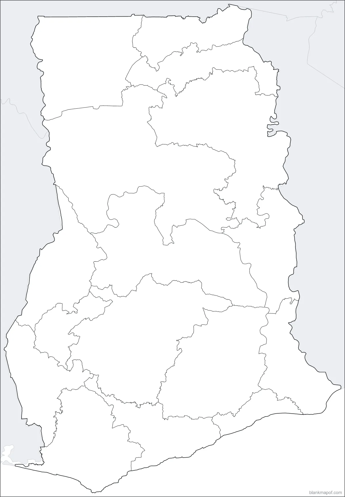 Blank map of Ghana, with borders