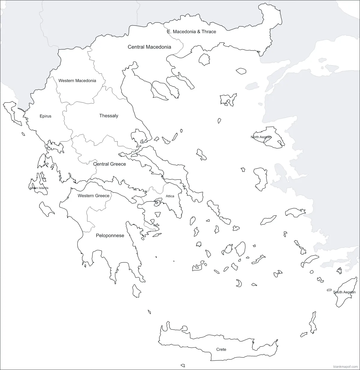 Blank map of Greece, labeled