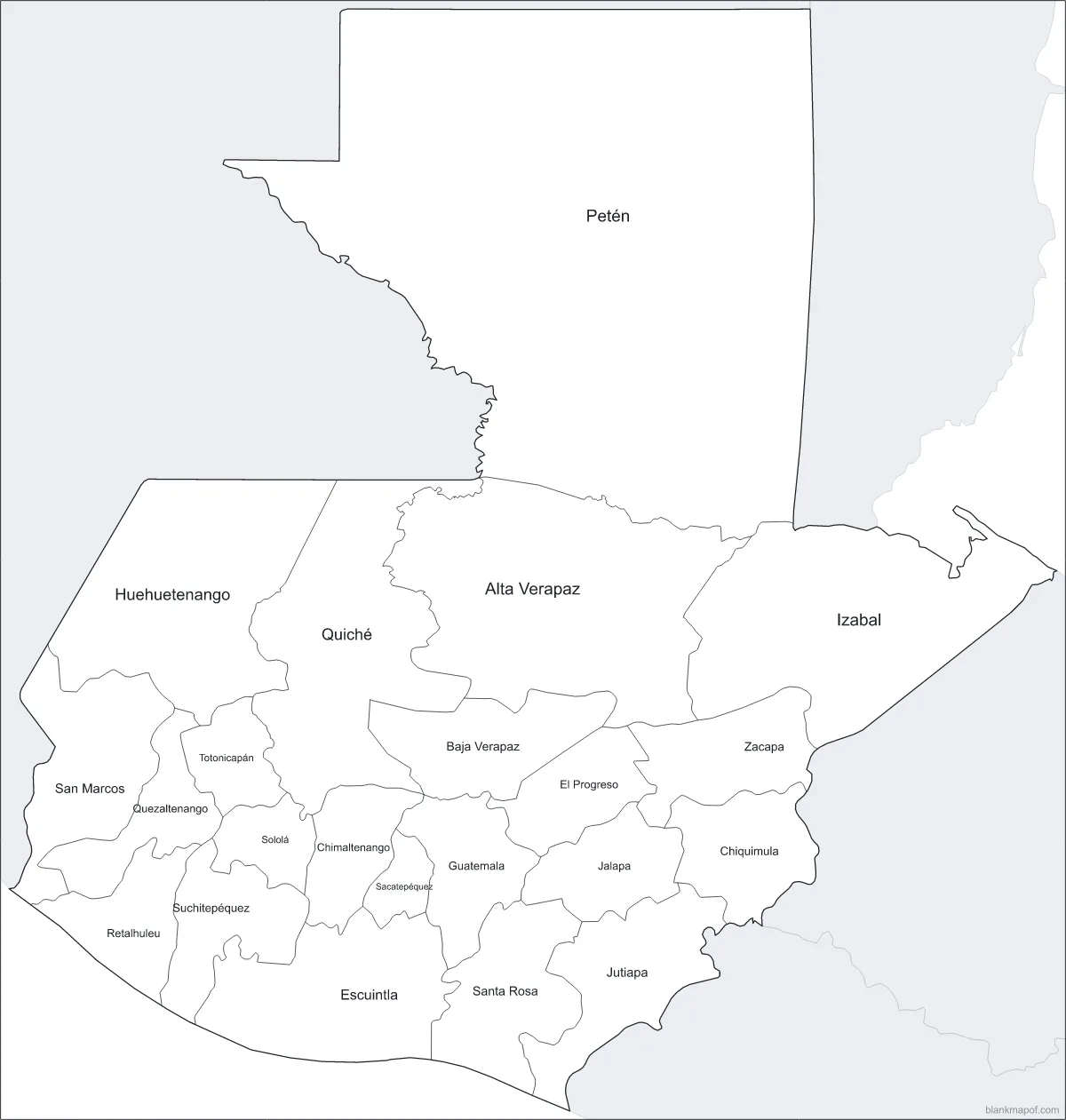 Blank map of Guatemala, labeled
