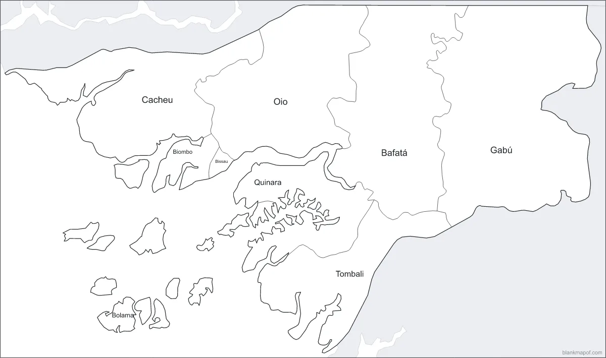 Blank map of Guinea-Bissau, labeled