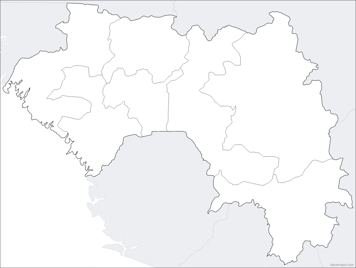 Blank map of Guinea, with borders