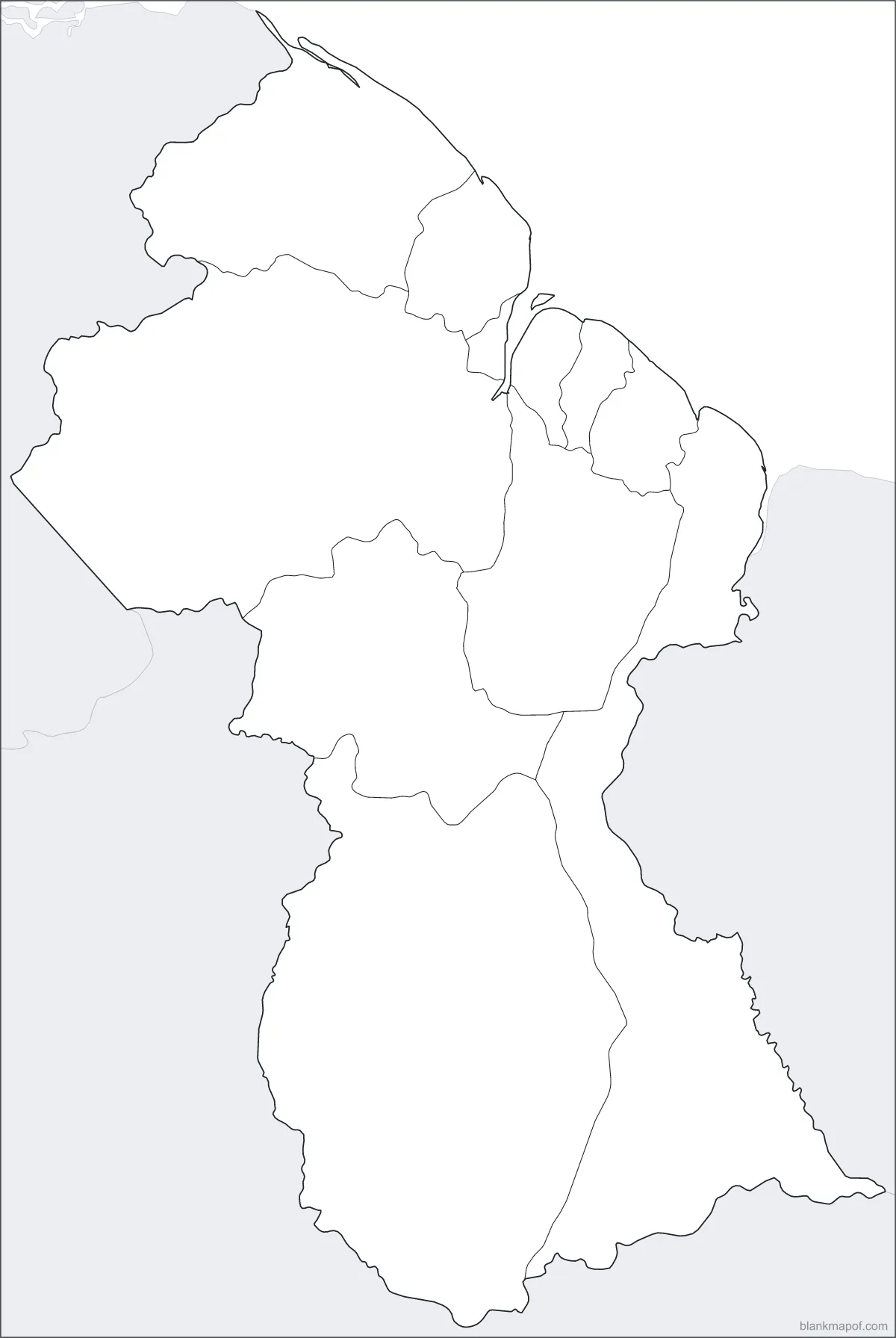 Blank map of Guyana, with borders