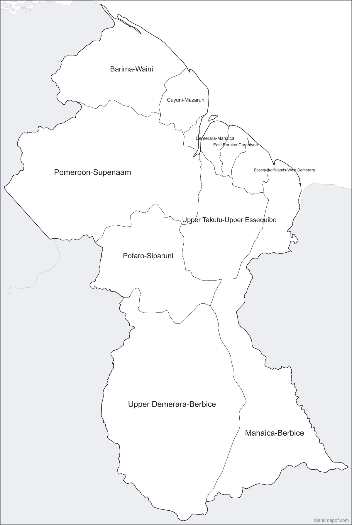 Blank map of Guyana, labeled