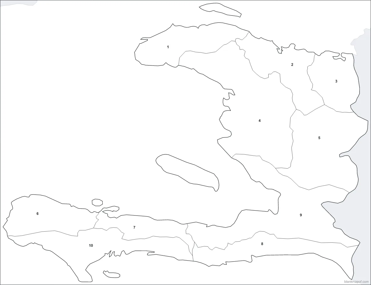 Blank map of Haiti, numbered
