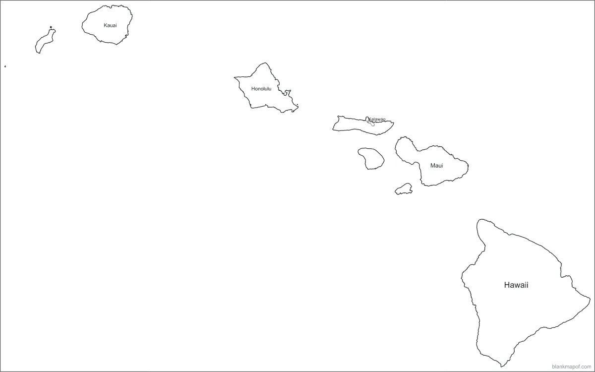 Blank map of Hawaii, labeled
