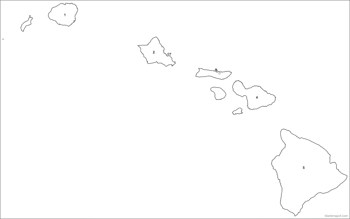 Blank map of Hawaii, numbered