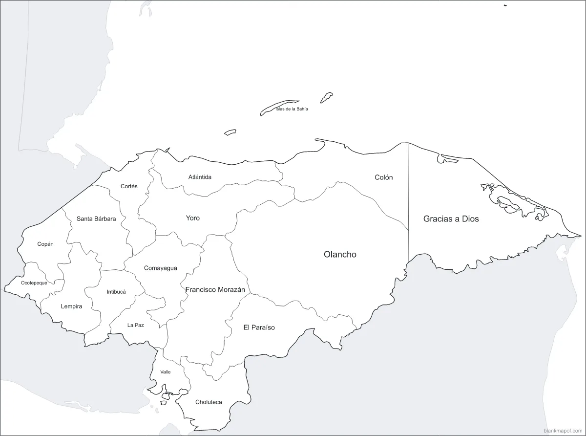 Blank map of Honduras, labeled