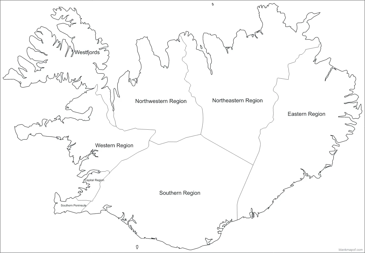 Blank map of Iceland, labeled