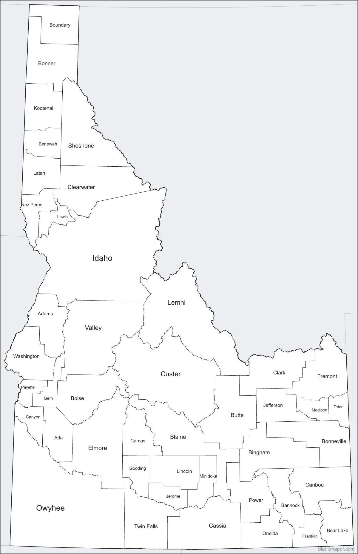 Blank map of Idaho, labeled