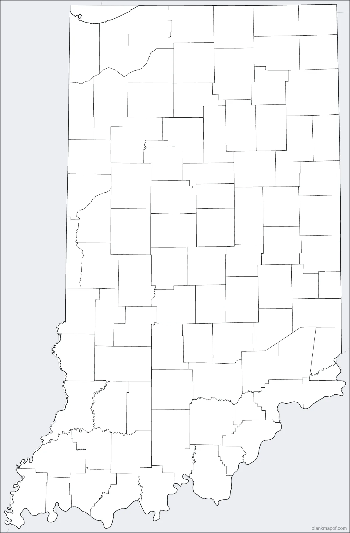 Blank map of Indiana, with borders