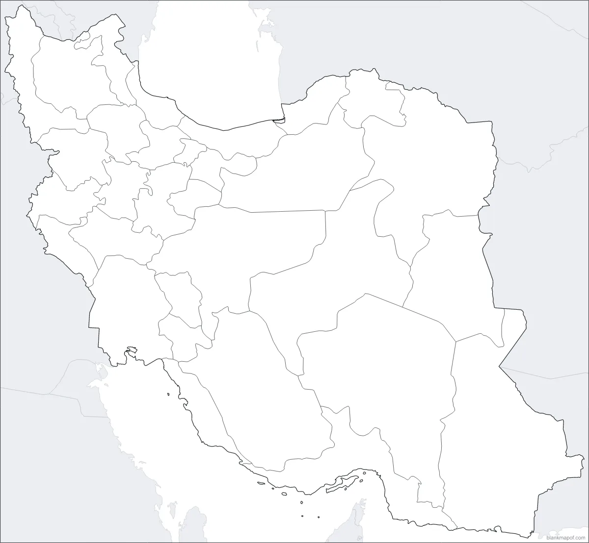 Blank map of Iran, with borders