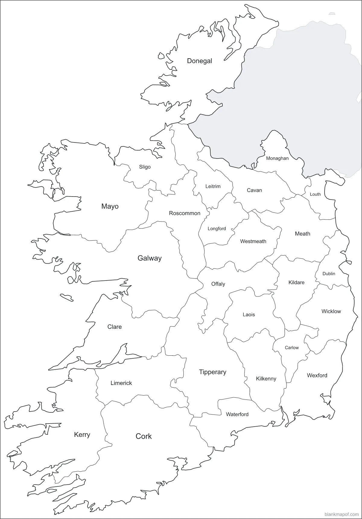 Blank map of Ireland, labeled
