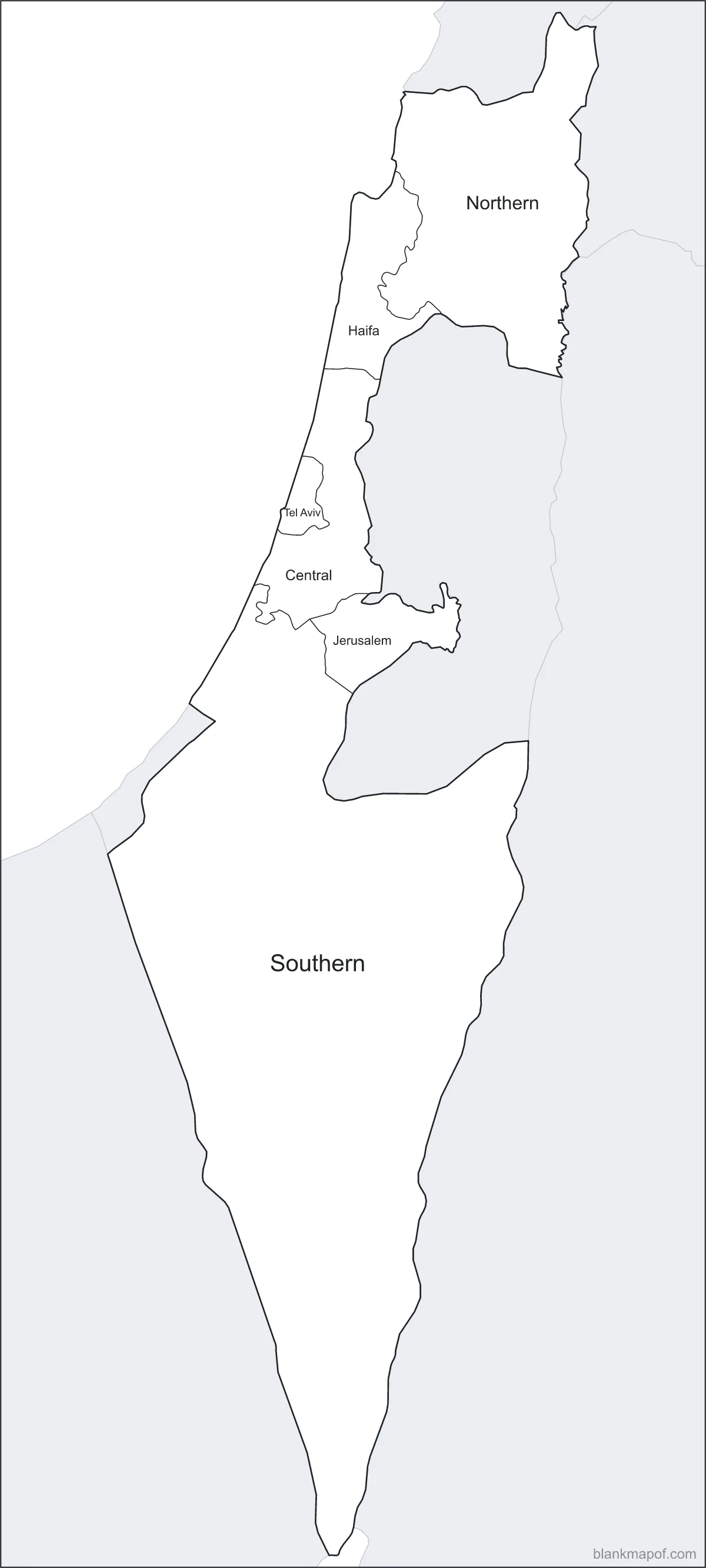 Blank map of Israel, labeled