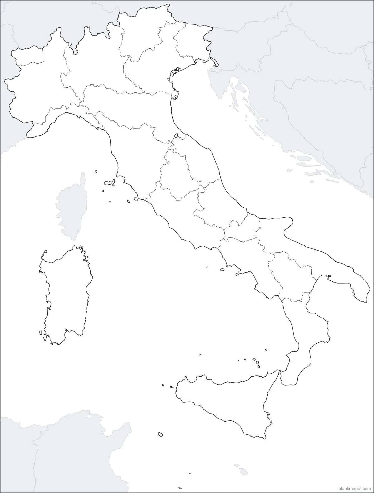 Blank map of Italy, with borders
