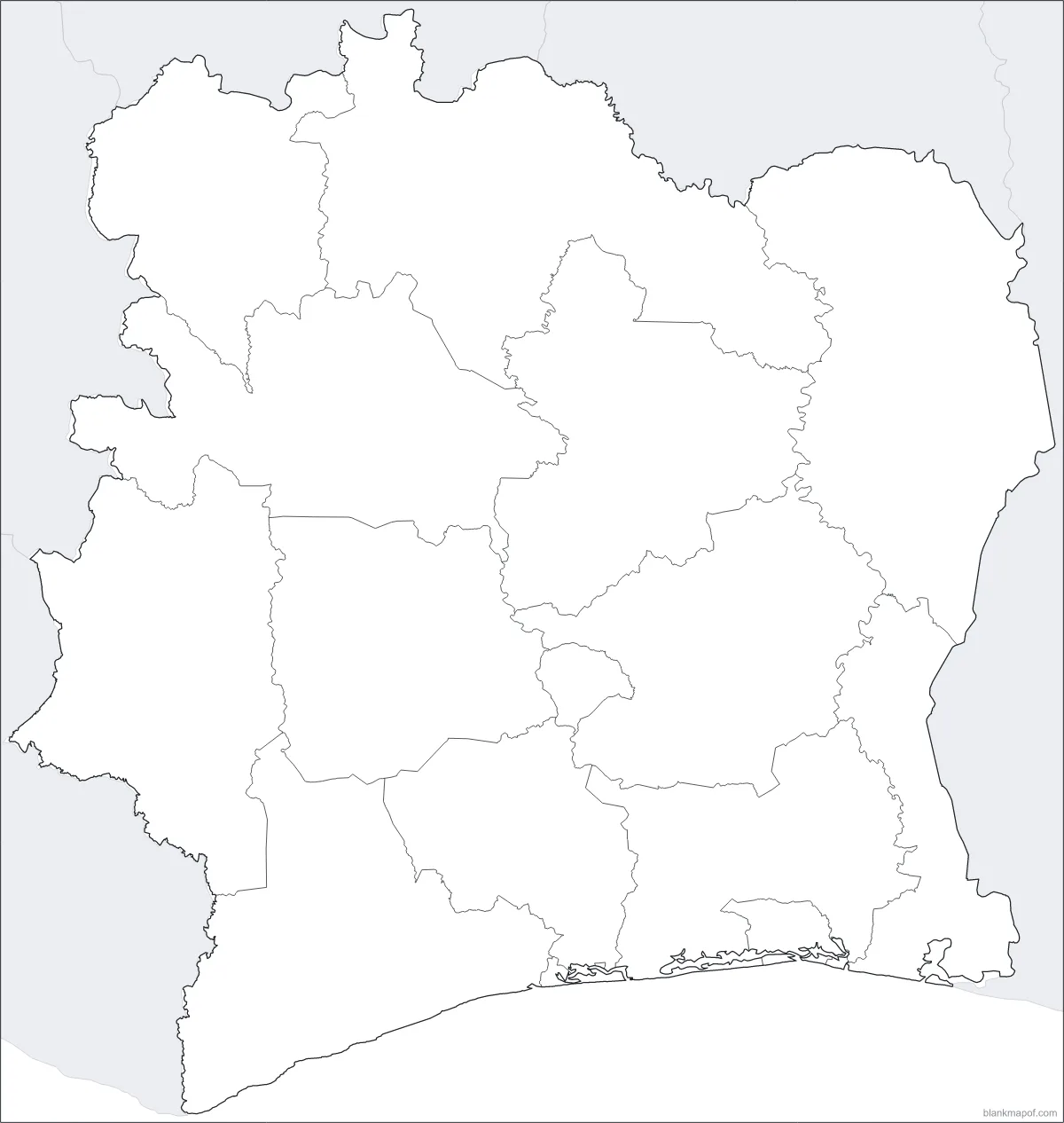 Blank map of Côte d'Ivoire