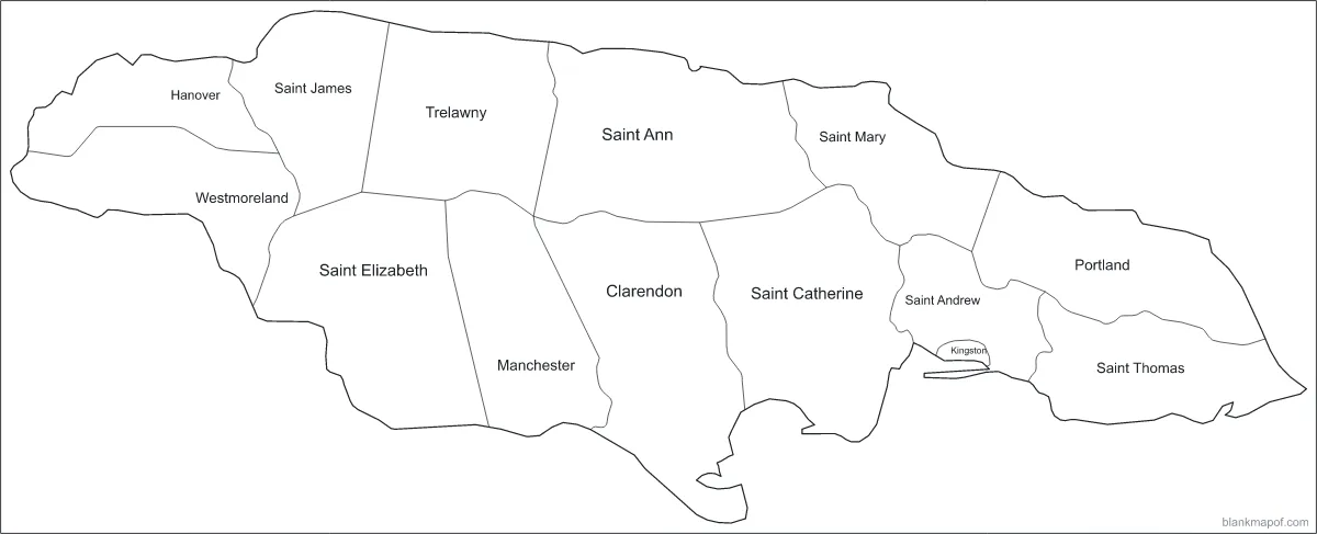Blank map of Jamaica, labeled