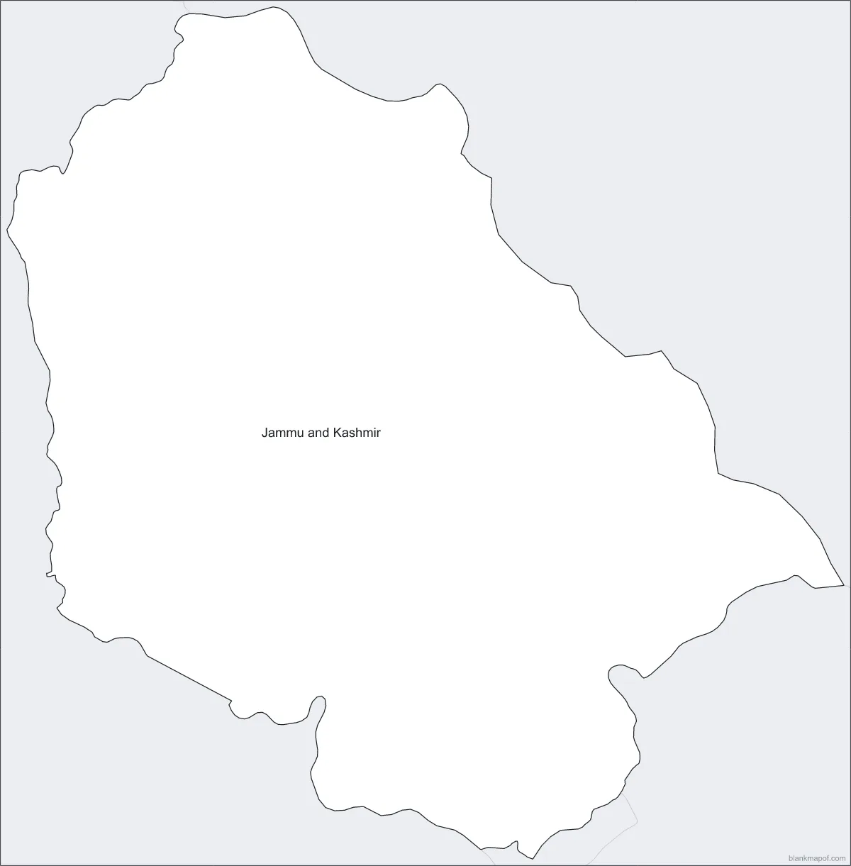 Blank map of Jammu and Kashmir, labeled