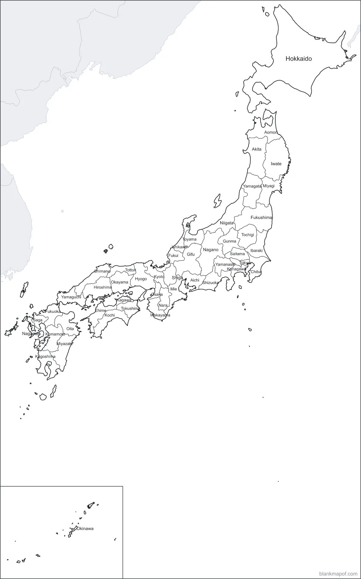 Blank map of Japan, labeled