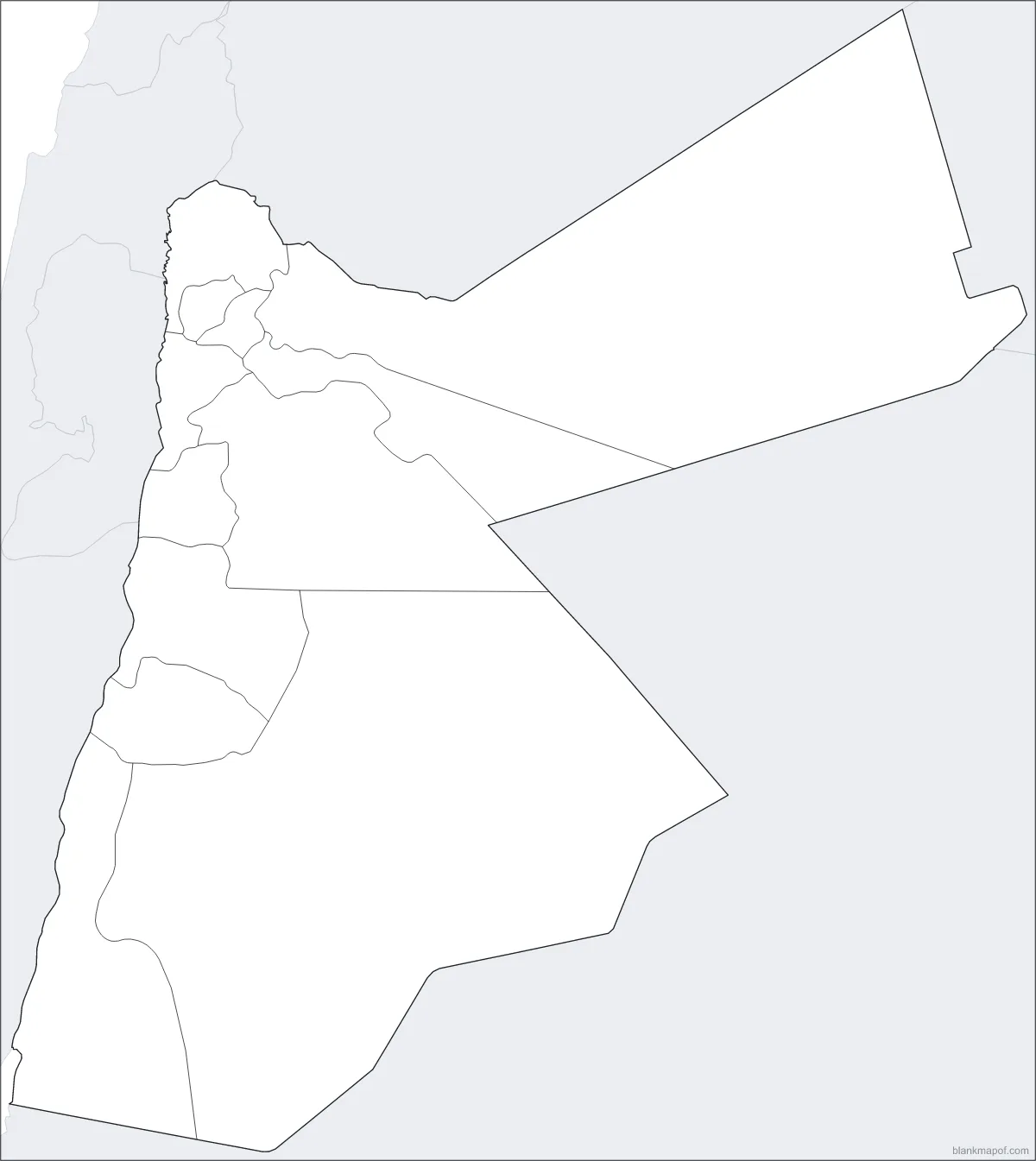Blank map of Jordan, with borders
