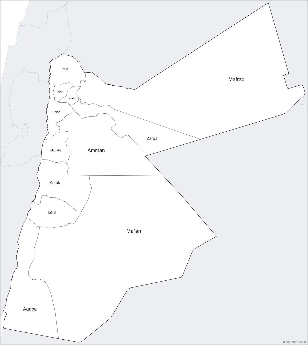 Blank map of Jordan, labeled