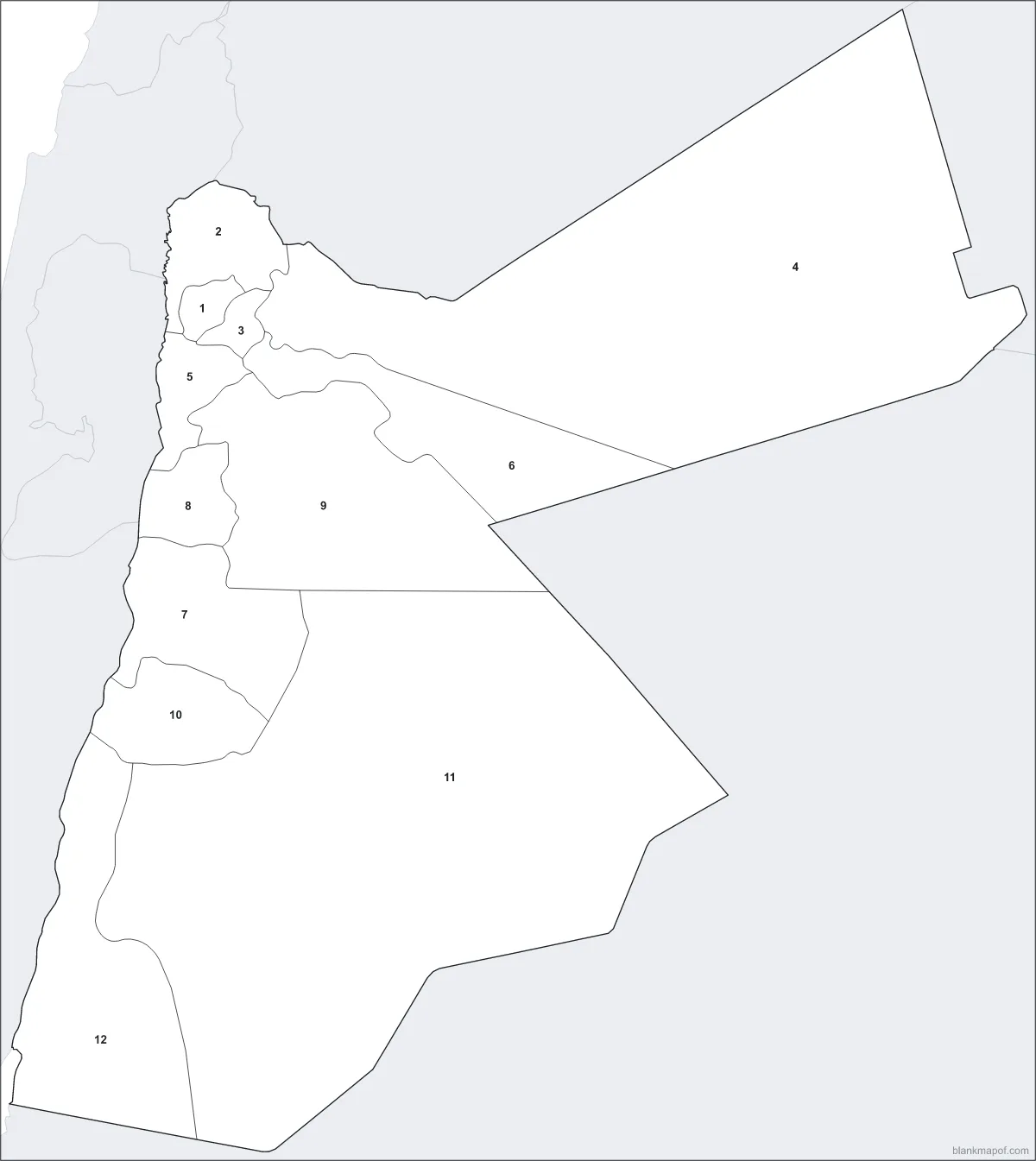 Blank map of Jordan, numbered