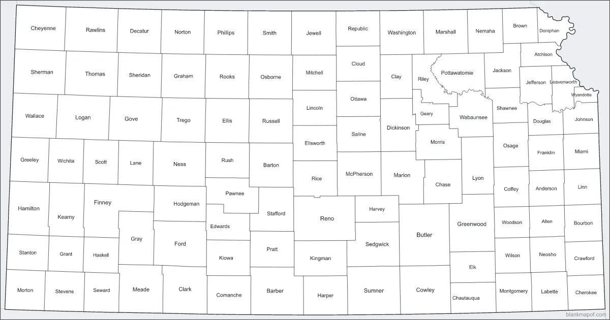 Blank map of Kansas, labeled