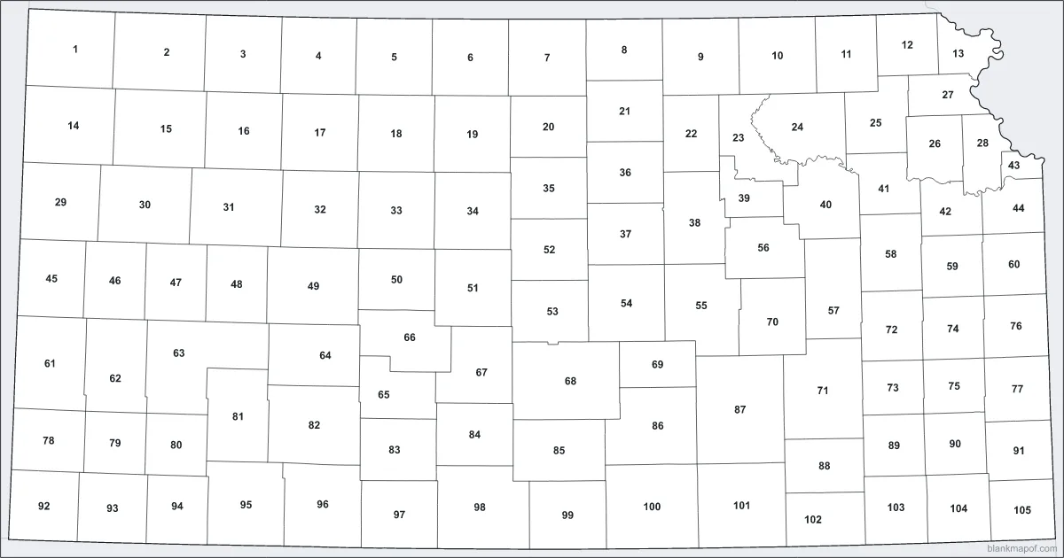 Blank map of Kansas, numbered