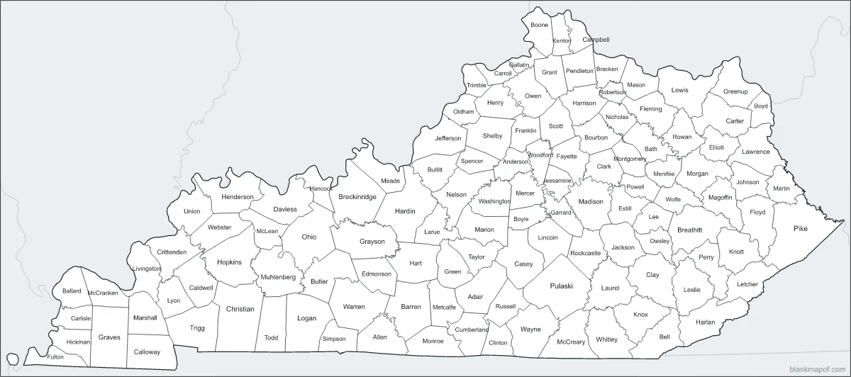 Blank map of Kentucky, labeled
