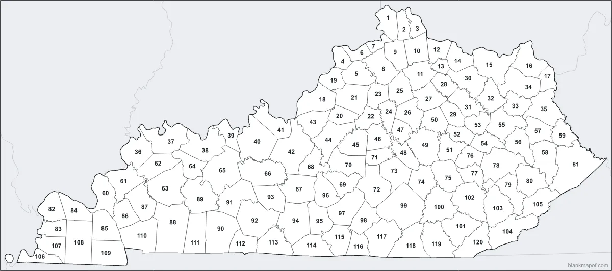 Blank map of Kentucky, numbered