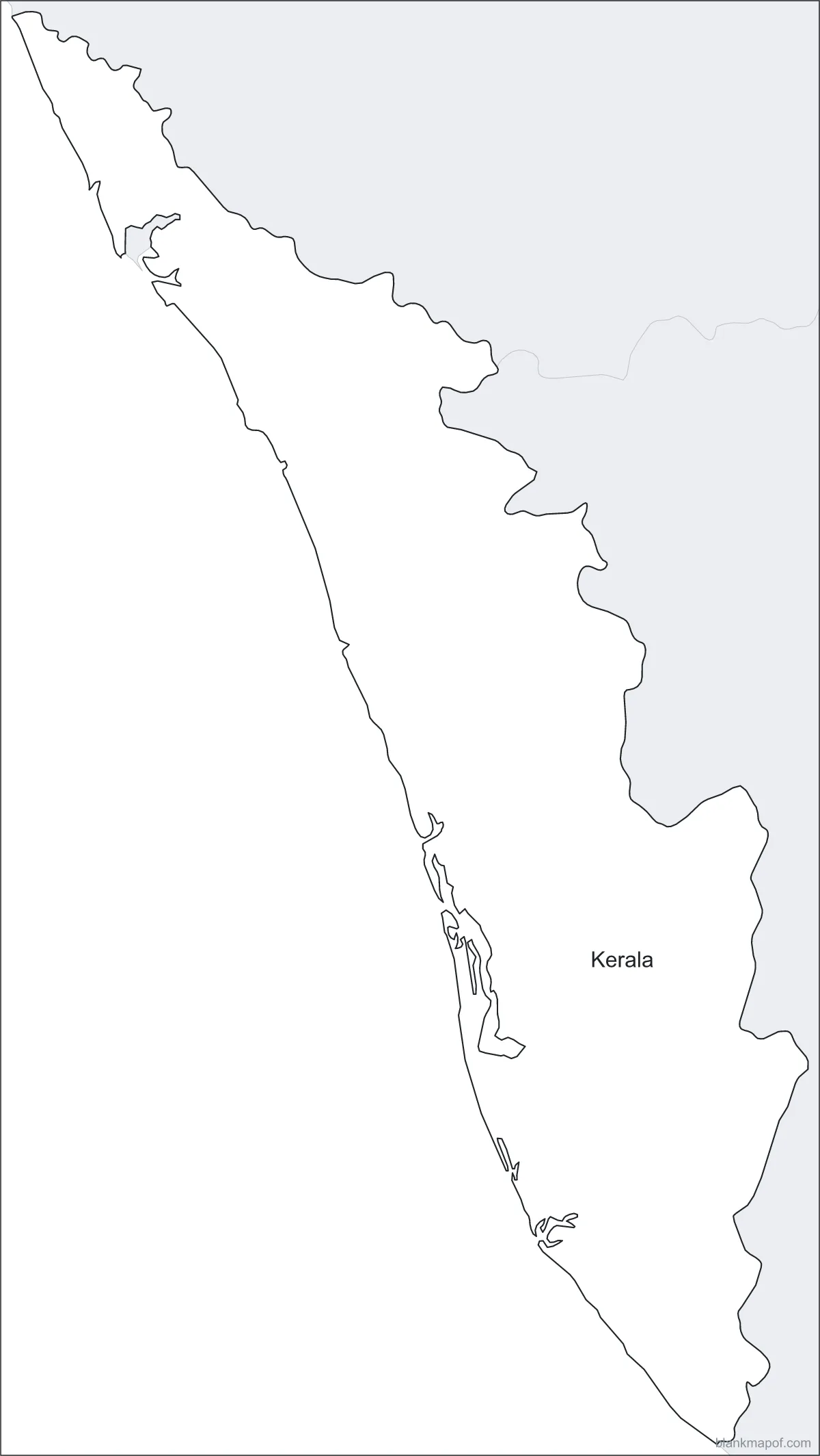 Blank map of Kerala, labeled