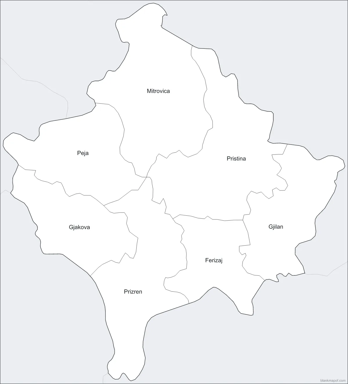 Blank map of Kosovo, labeled