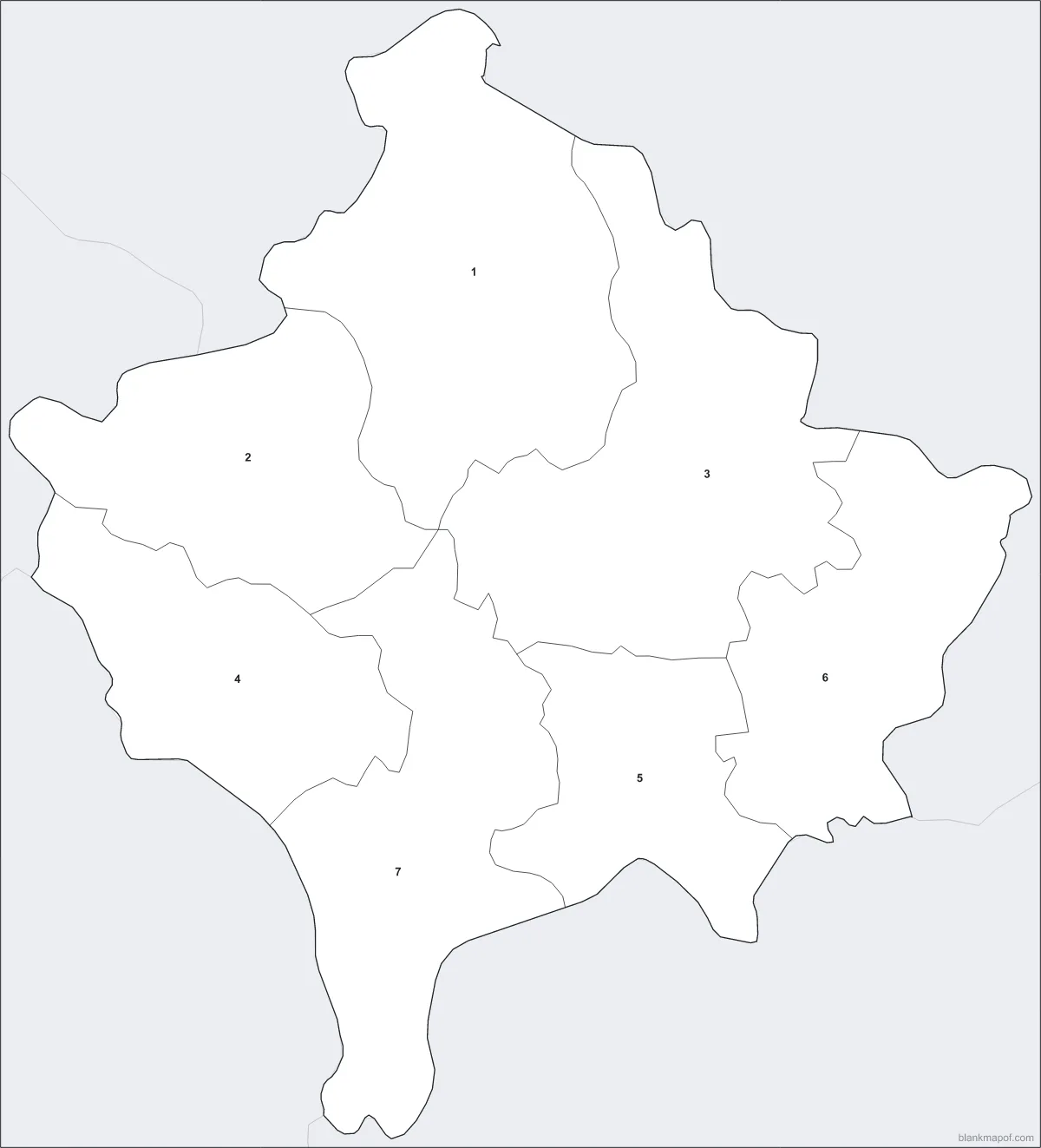 Blank map of Kosovo, numbered