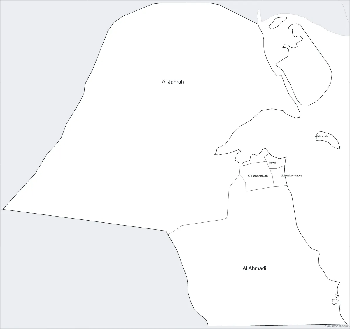 Blank map of Kuwait, labeled
